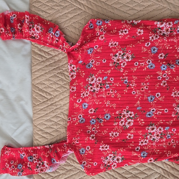 Socialite bodysuit ruffle sleeve floral red medium - Picture 2 of 9